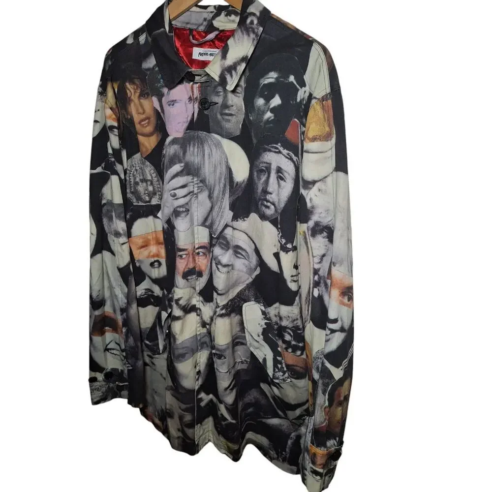 F*cking Awesome Faces Collage Trench Coat XL Streetwear Graphic Print